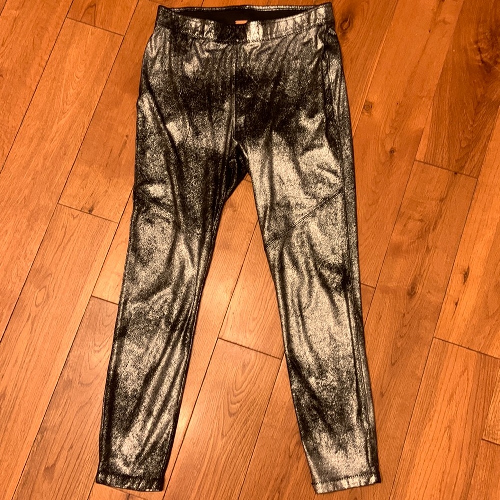 Free People Faux Leather Silver & Black Metallic Leggings